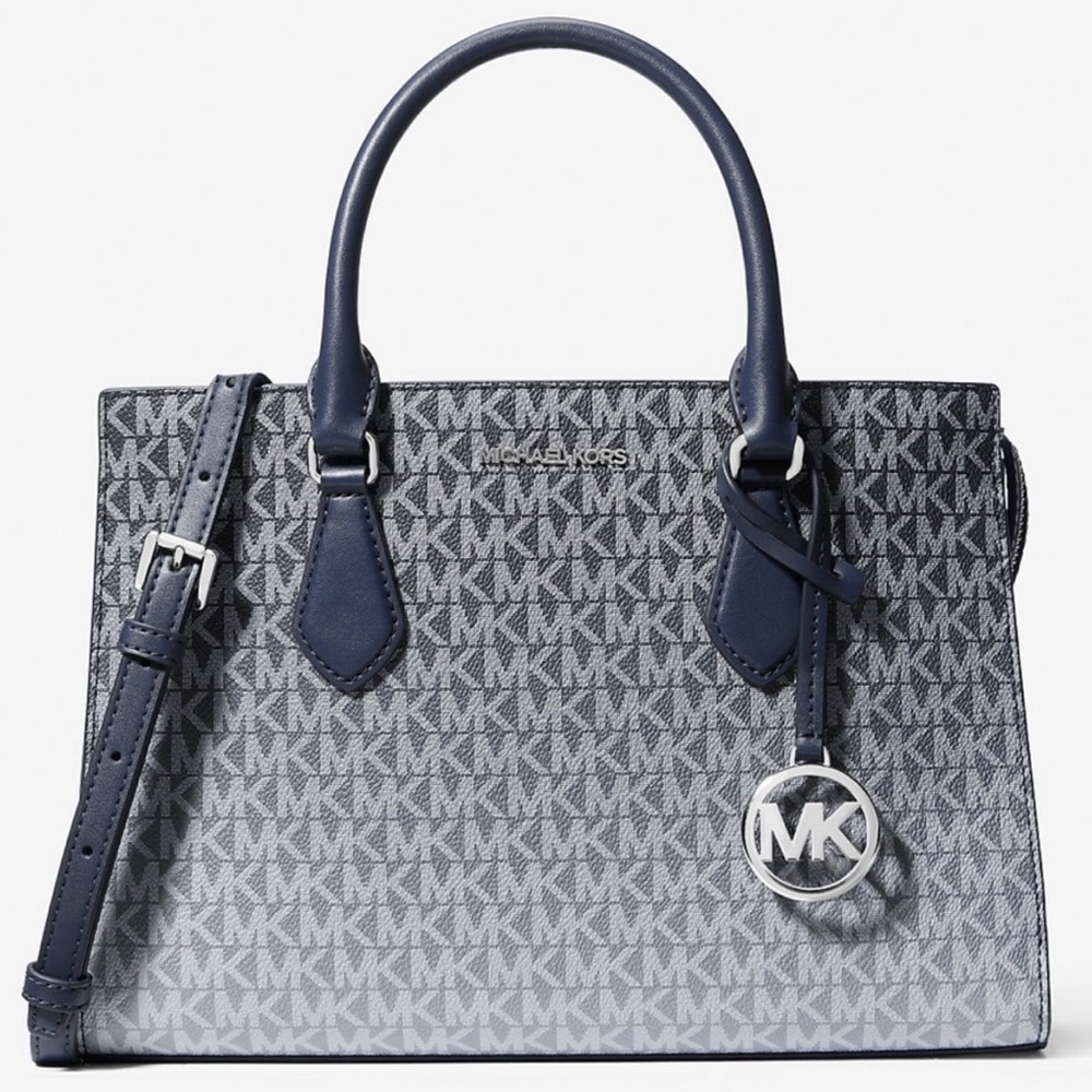 Michael Kors Sheila Medium Ombré Signature Logo Satchel Bag Navy Blue Multi